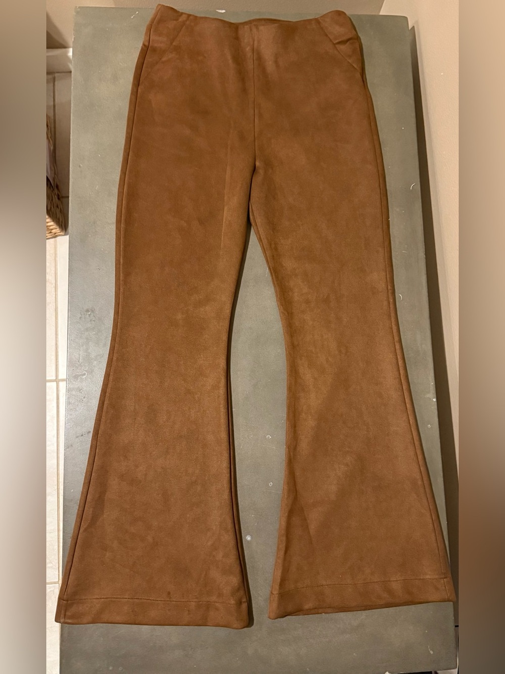 Women's Brown Faux Suede Flare Pants